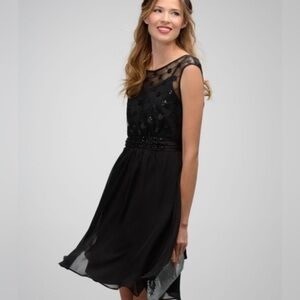 Ricki’s Black Cocktail Dress-Lined-Mesh Bodice-sequin Design-Sequin Belt-Size 12